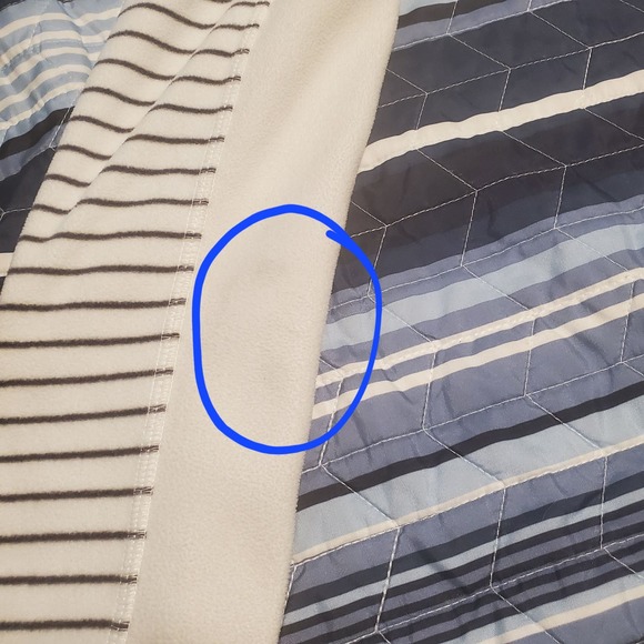 Eddie Bauer Size S Cream Black Striped Zip Fleece Hoodie Thumbholes TINY FLAW - Picture 9 of 10